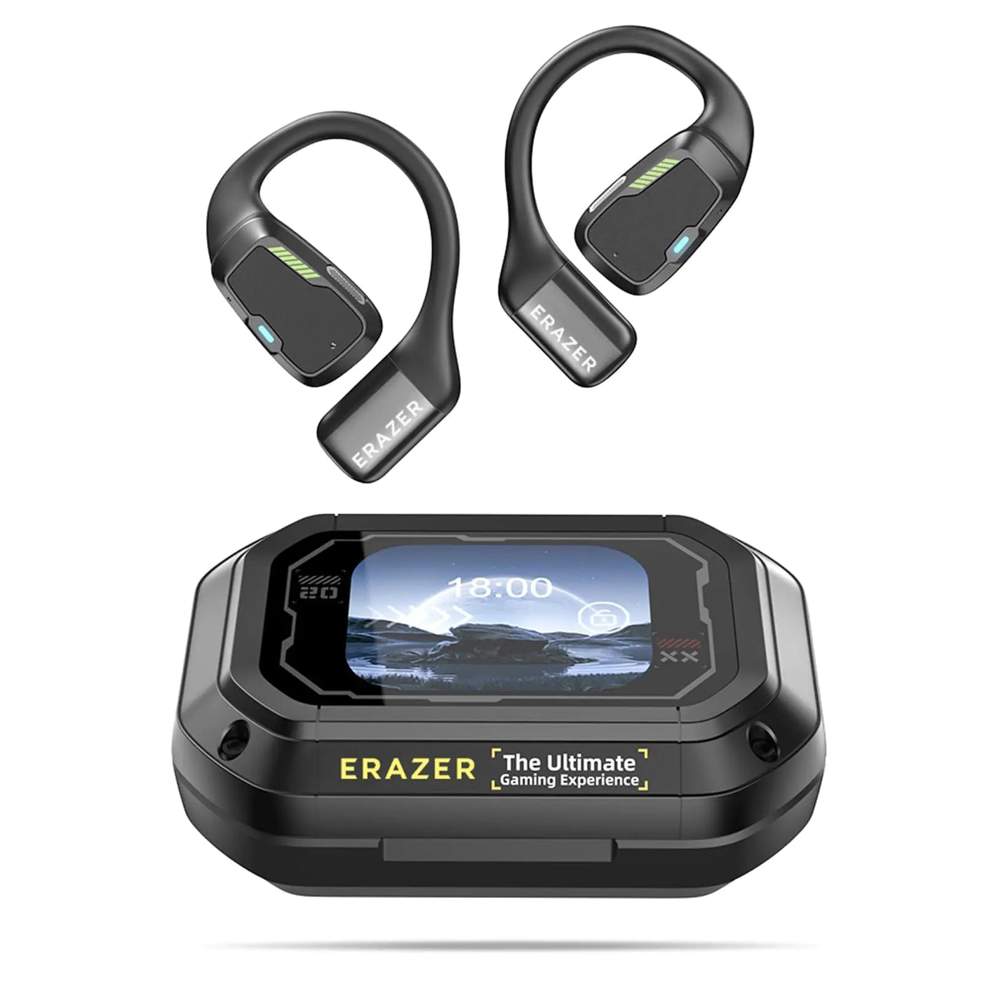 ERAZER XP6 AI Translator Earbuds Translation Earbuds Real Time Support 150 Languages Bluetooth Translation & Meeting Summary Open-Ear Design Language Translator Earbuds with Digital Display